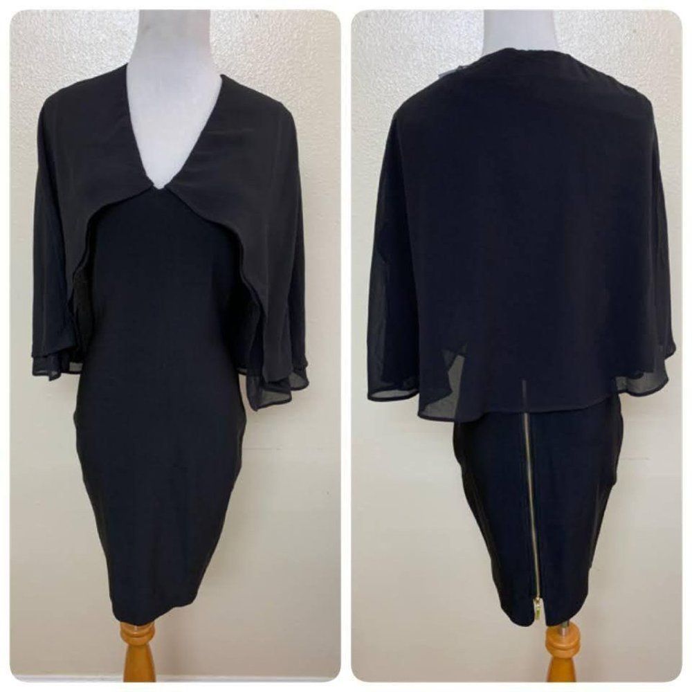 Few Moda Stretch Sheath Dress Large Chiffon Cape